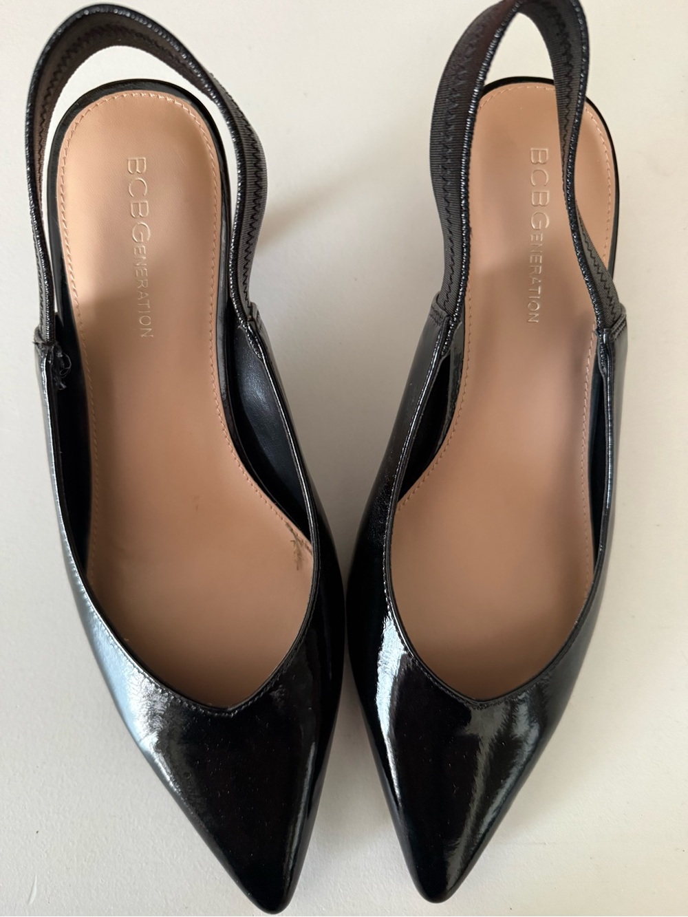 BCBGeneration Black Patent Slingback Pointed Toe Flats